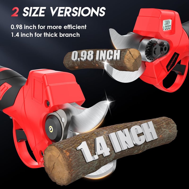 MODOFO Upgraded Electric Pruning Shears,1.4" Cutting Diameter Cordless Power Pruner with LCD Display, Brushless Motor Pruning Shears with 2000mAh*2 Rechargeable Batteries for Garden Tree Pruner Branch - Image 3